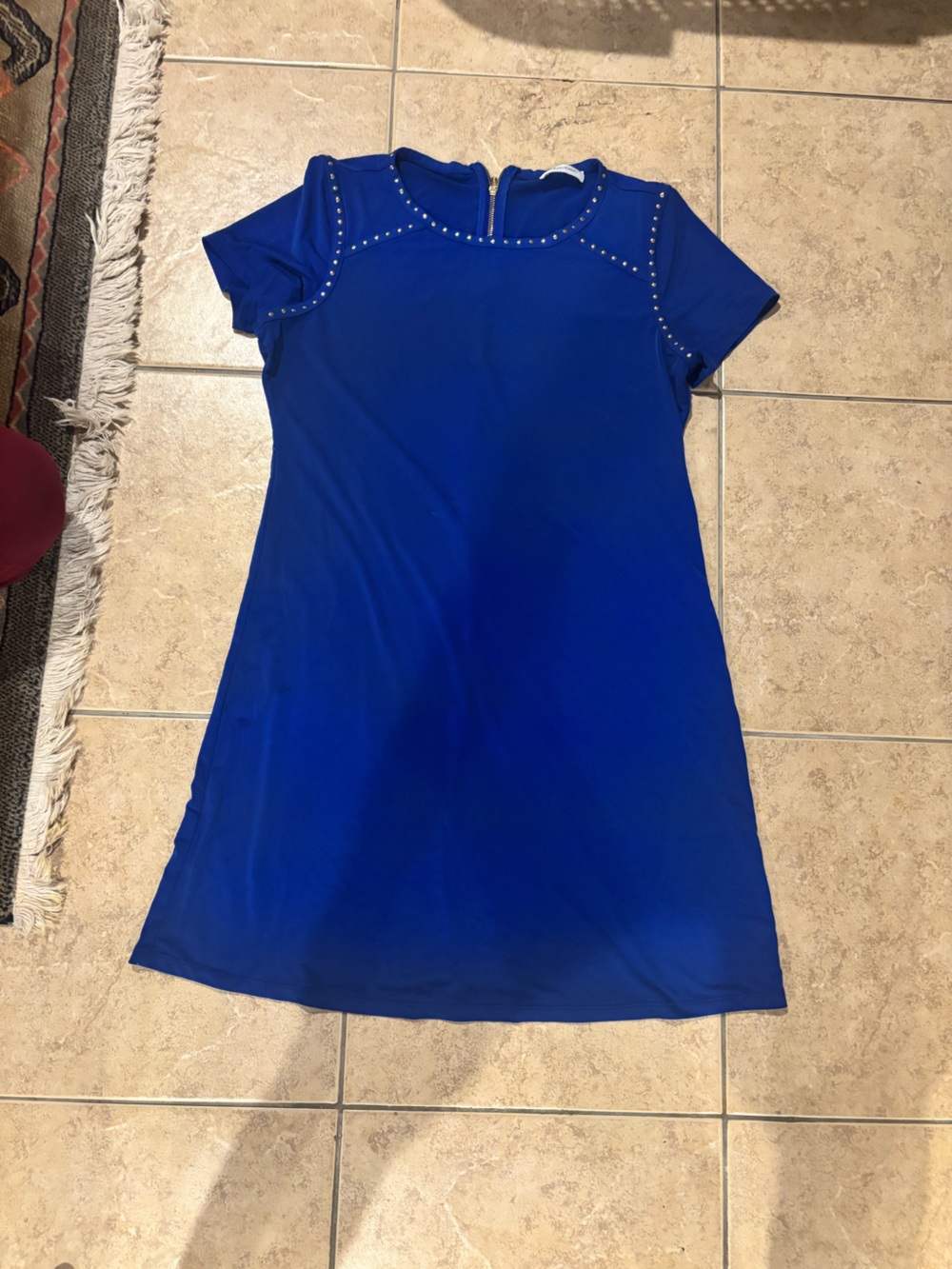 Calvin Klein Royal Blue Short Sleeve Studded Neckline Dress